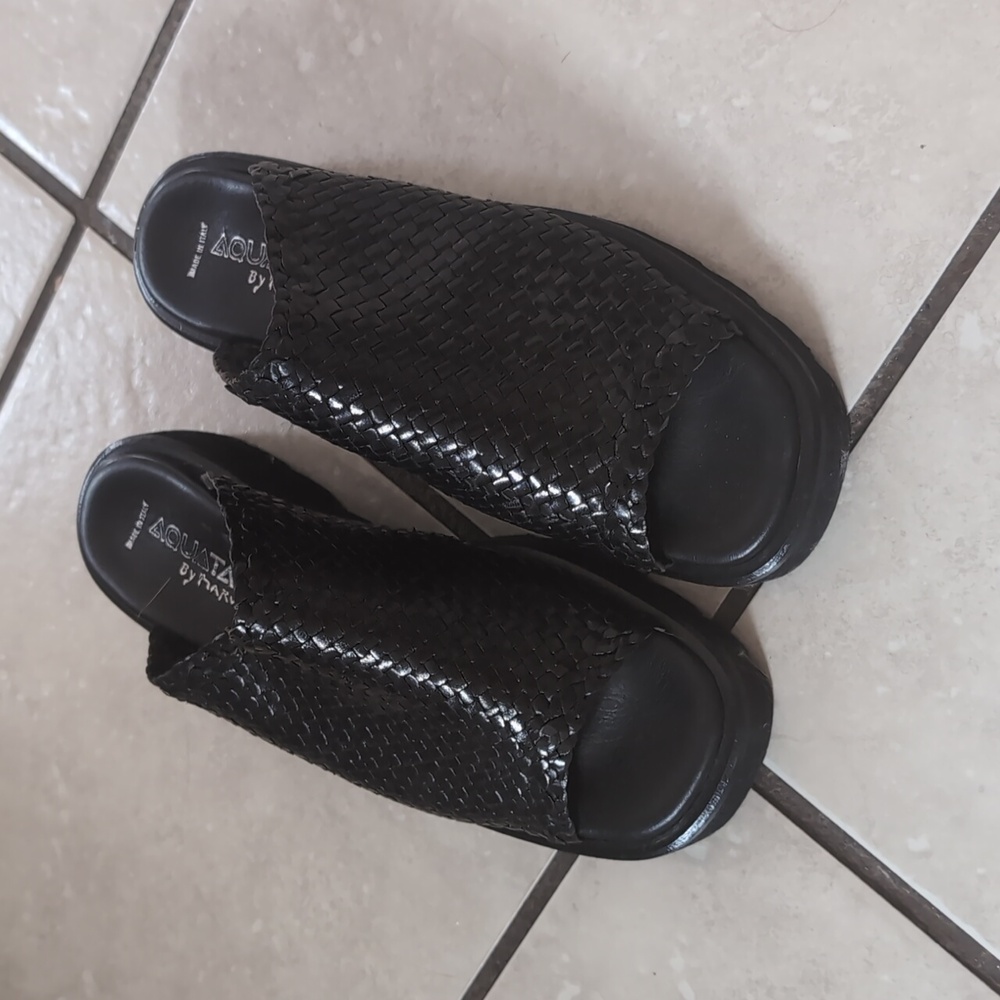 Black Italian Leather Chunky Sandals